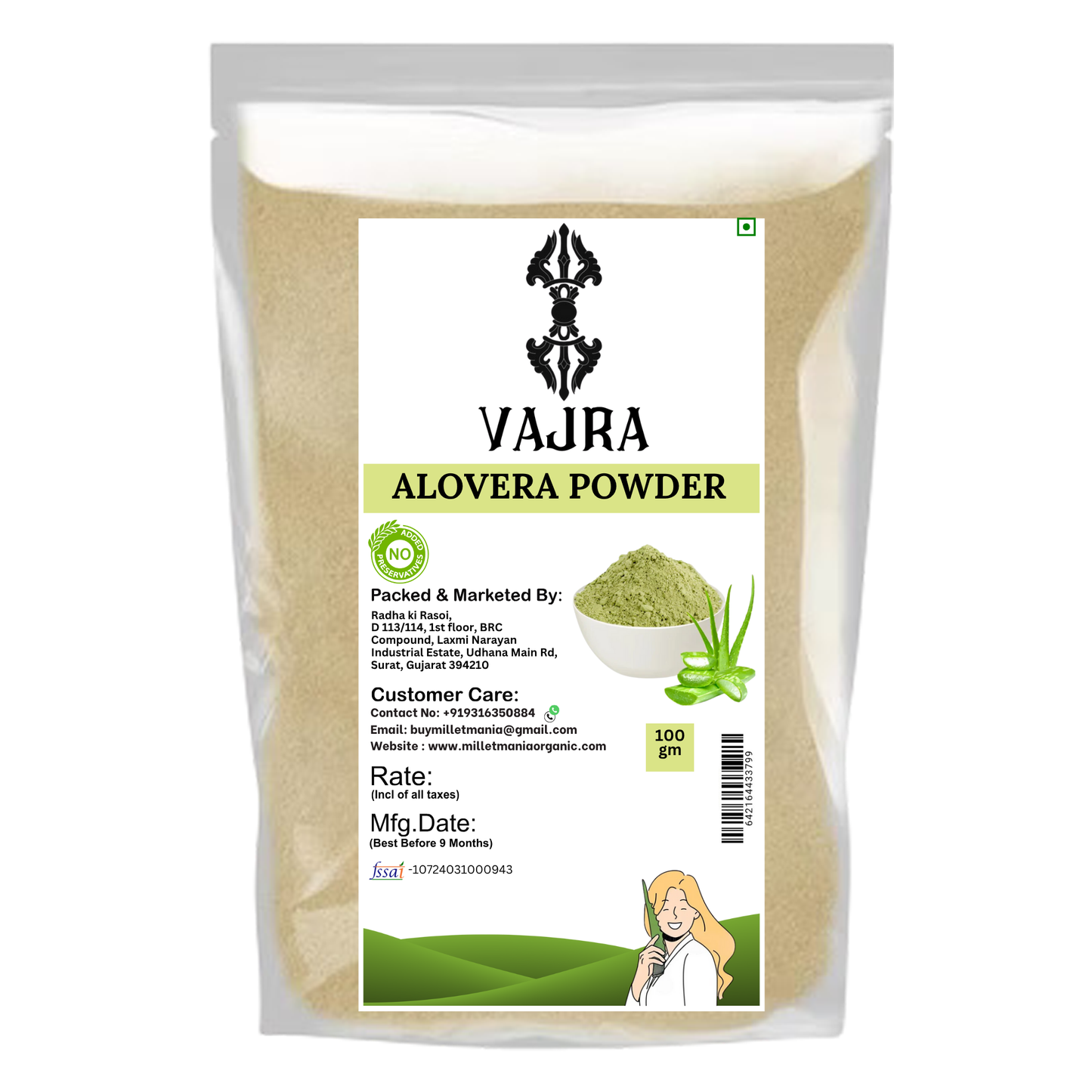Vajra Alovera Powder packaging with a white background