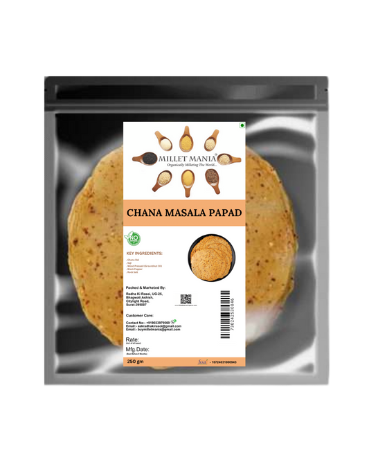 chana masala papad, spicy papad, handmade papad, crispy chana dal papad, high-protein papad, masala flavored papad, no preservative papad, traditional Indian papad, natural papad, healthy papad, guilt-free snack, sun-dried papad, crunchy masala papad