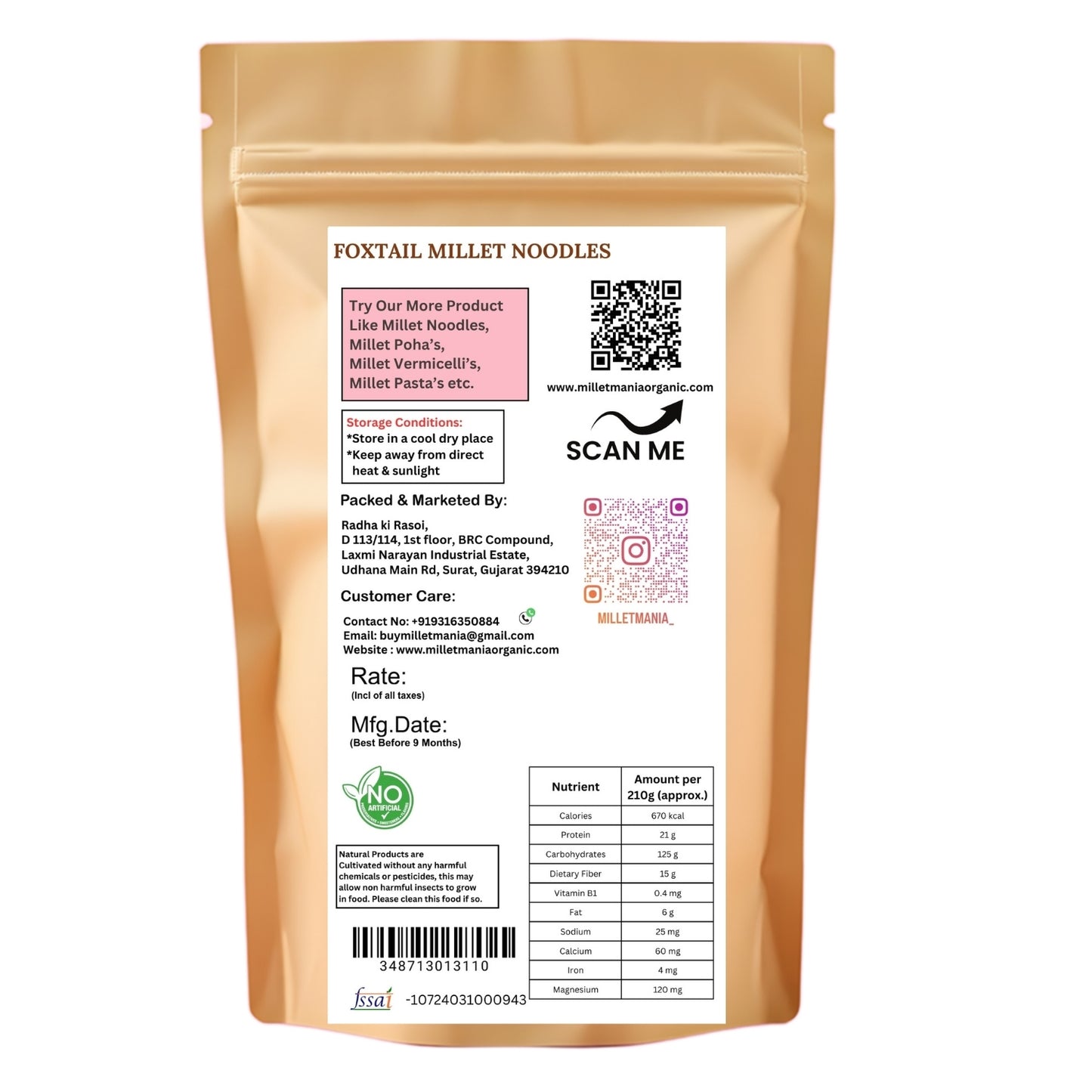 Foxtail Millet Noodles (210g)